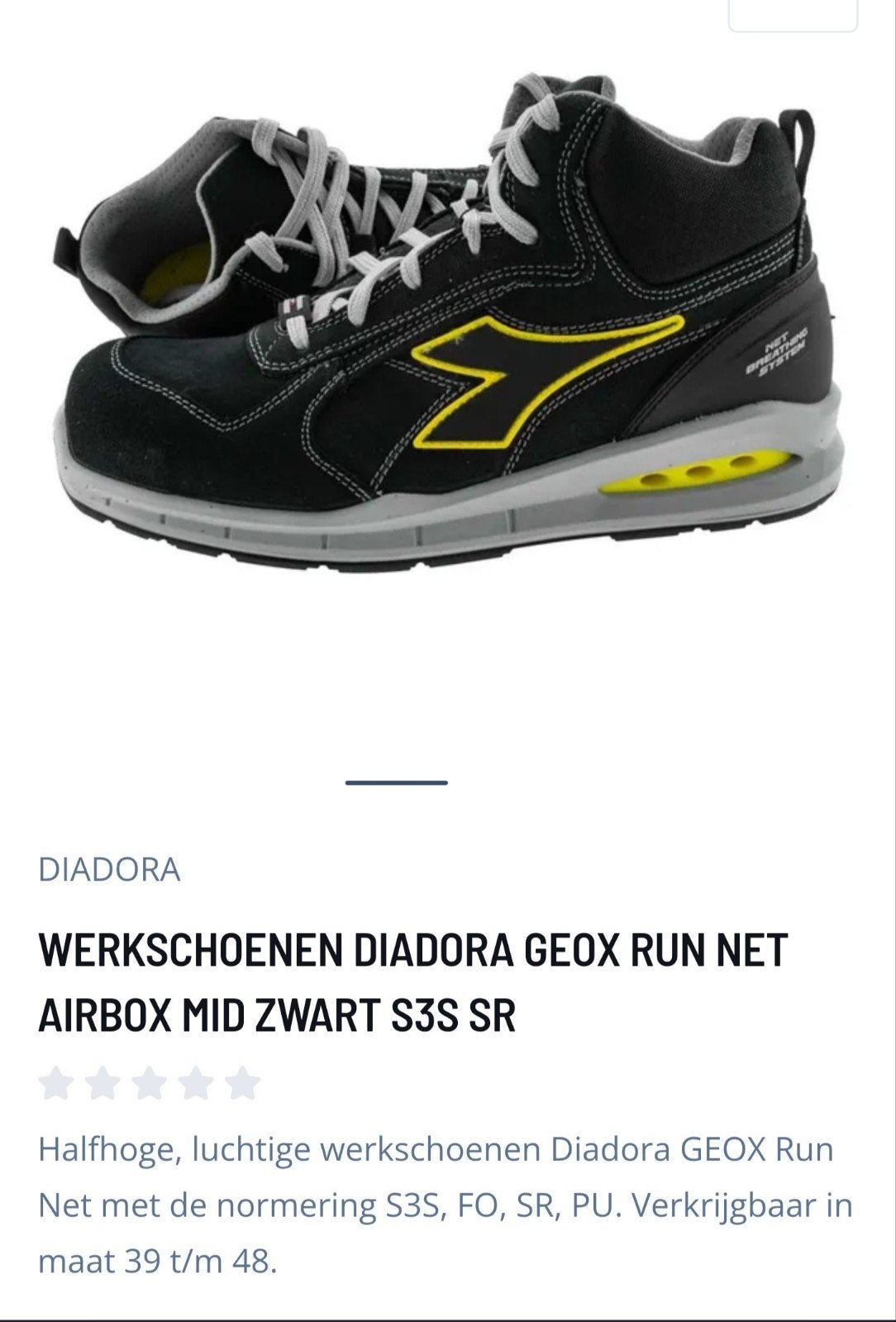 Werkschoenen Diadora GEOX Run Net Airbox MID Zwart S3S SR 44, Verzenden, Nieuw