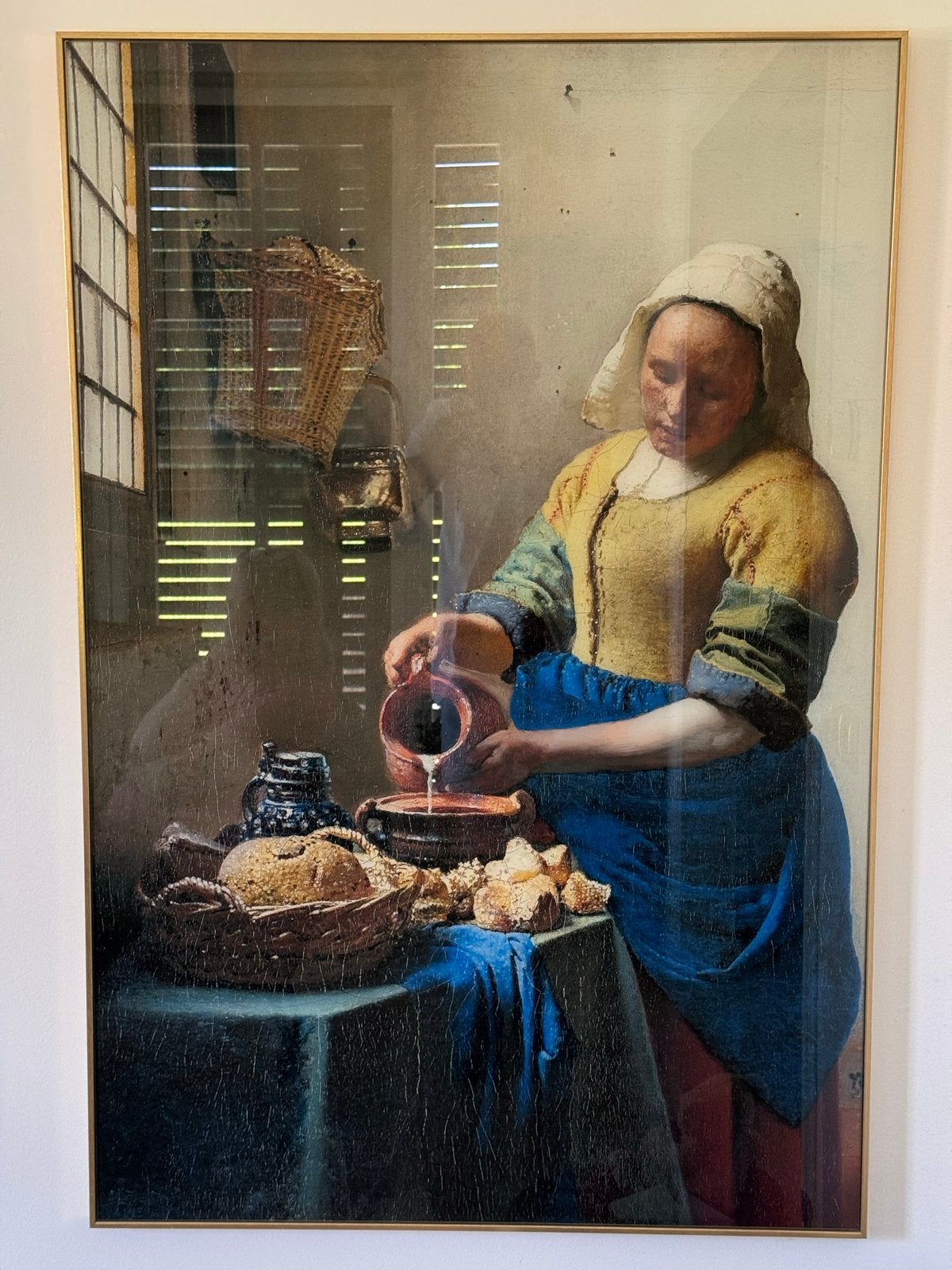 Het Melkmeisje van Vermeer - 120x80 cm met messing lijst, Antiek en Kunst, Kunst | Schilderijen | Klassiek, Ophalen, Portret of Personen