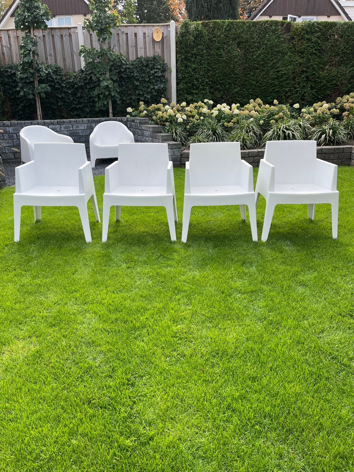 4x Siesta Box tuinstoelen wit - stapelbaar, Tuin en Terras, Ophalen, Gebruikt, Kunststof, Stapelbaar