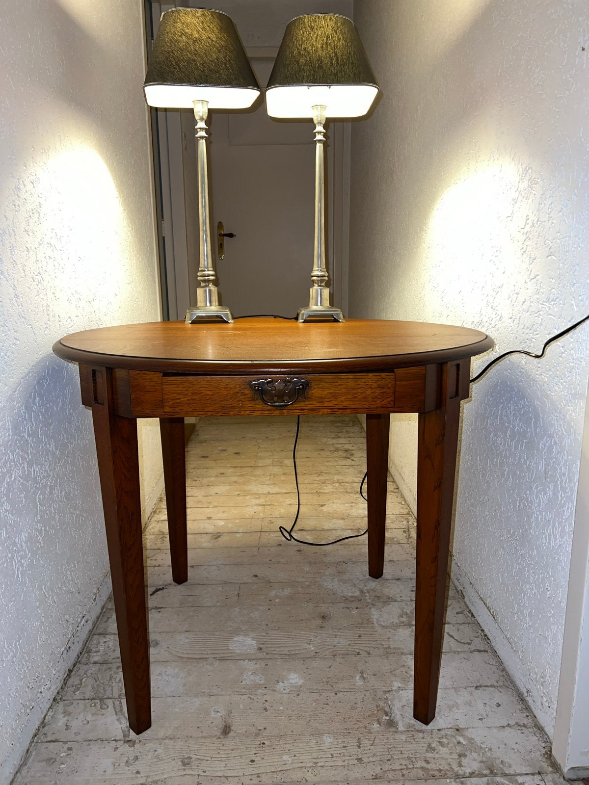 Ronde Kersenhouten Bijzettafel met Lade - 85 cm, Antiek en Kunst, Ophalen of Verzenden