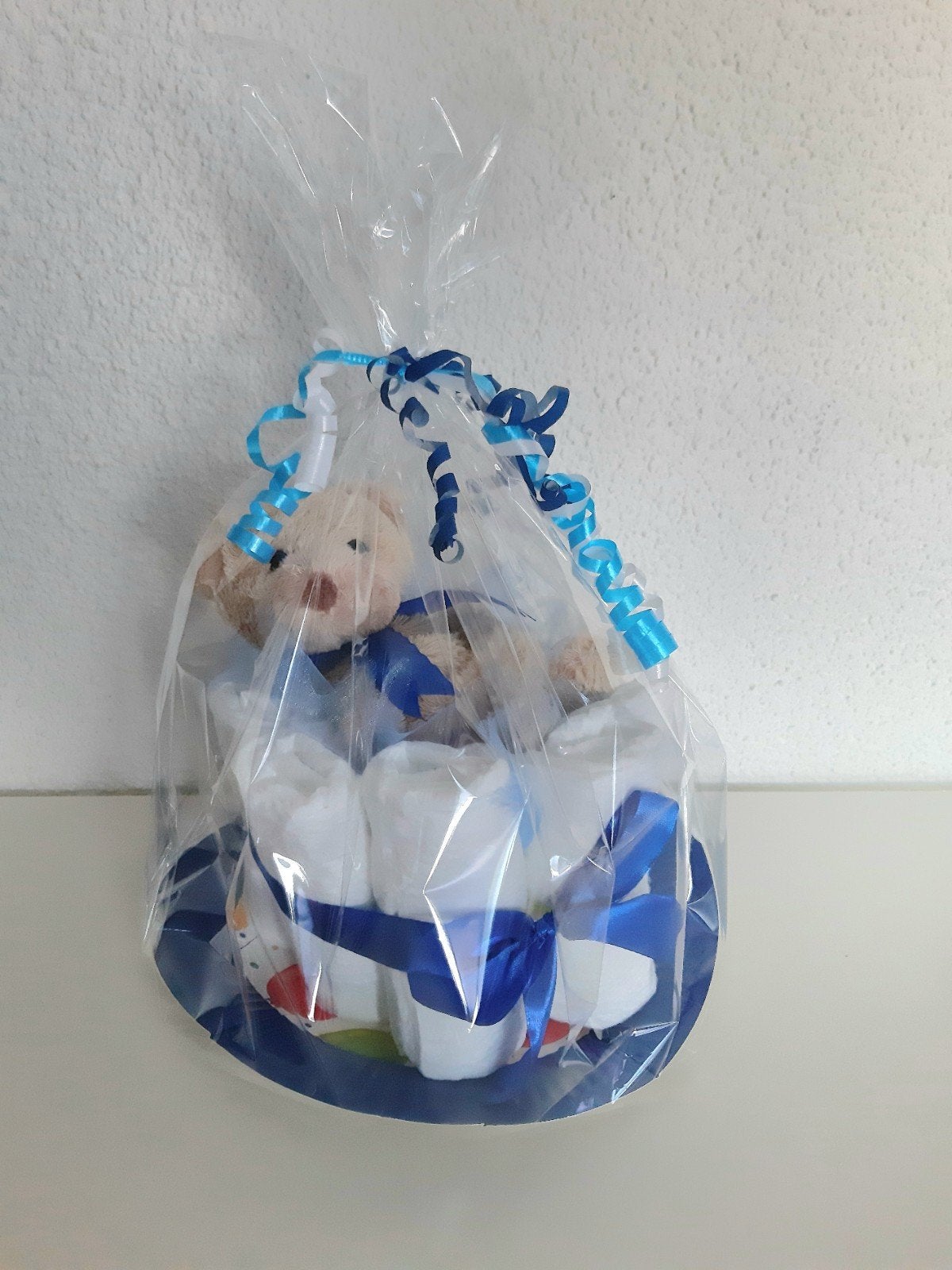 Blauwe luiertaart beertje geboorte jongen kraamfeest kado. M, Ophalen of Verzenden, Nieuw