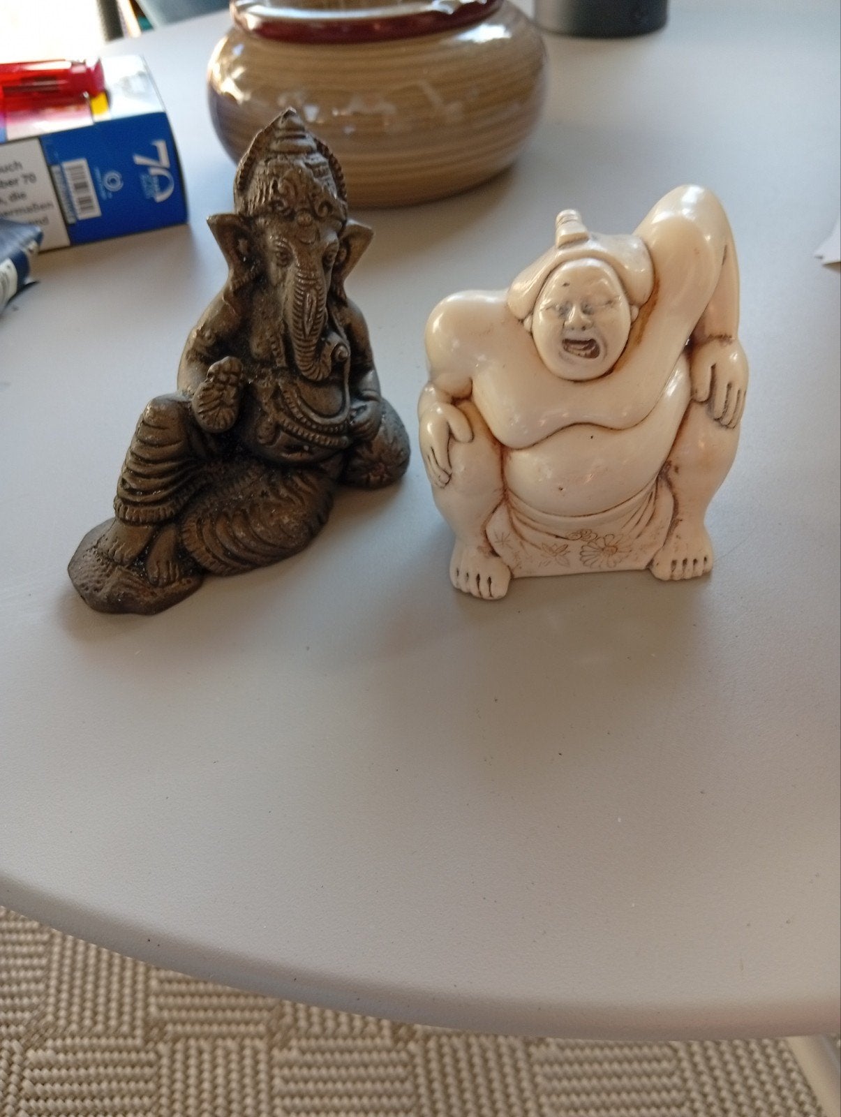 Twee Oosterse Beeldjes: Ganesha en Sumoworstelaar, Overige onderwerpen, Minder dan 20 cm, Ophalen of Verzenden, Handgemaakt