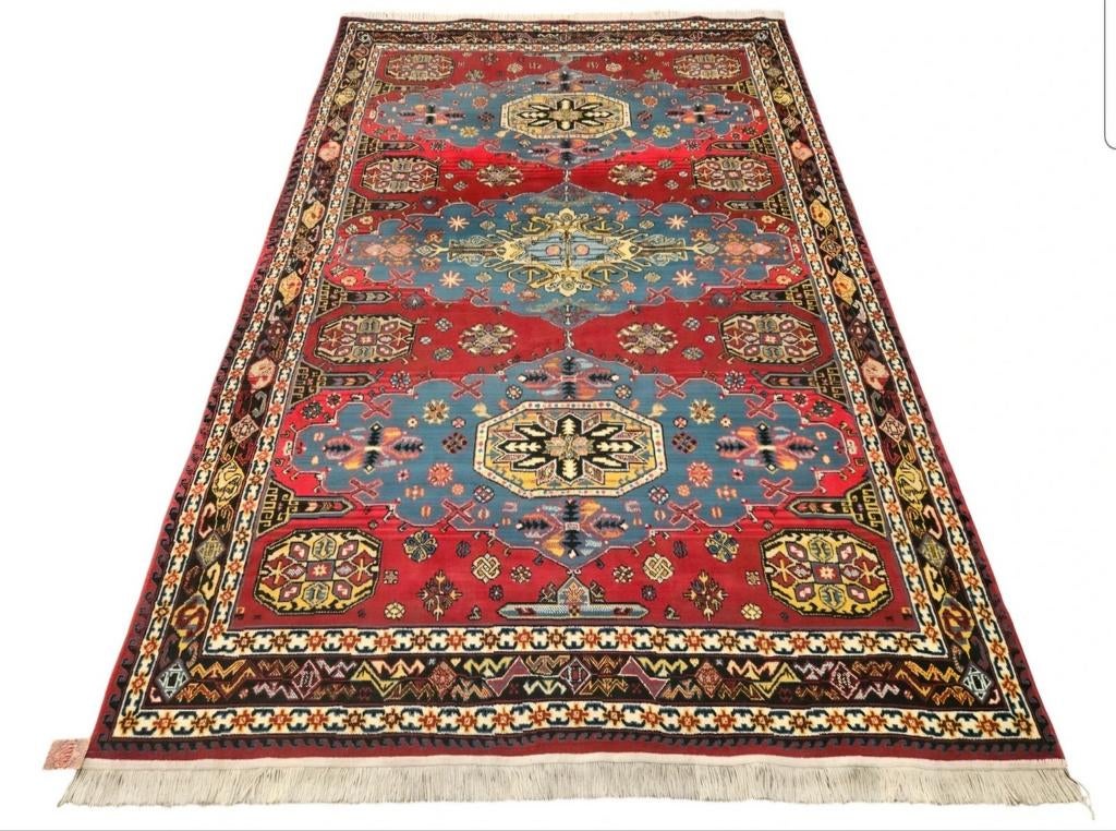 Vintage oosters Kazak vloerkleed medallion Karaman 185x290cm, Gebruikt, Perzisch, Vintage, Oosters, 150 tot 200 cm, Niet van toepassing
