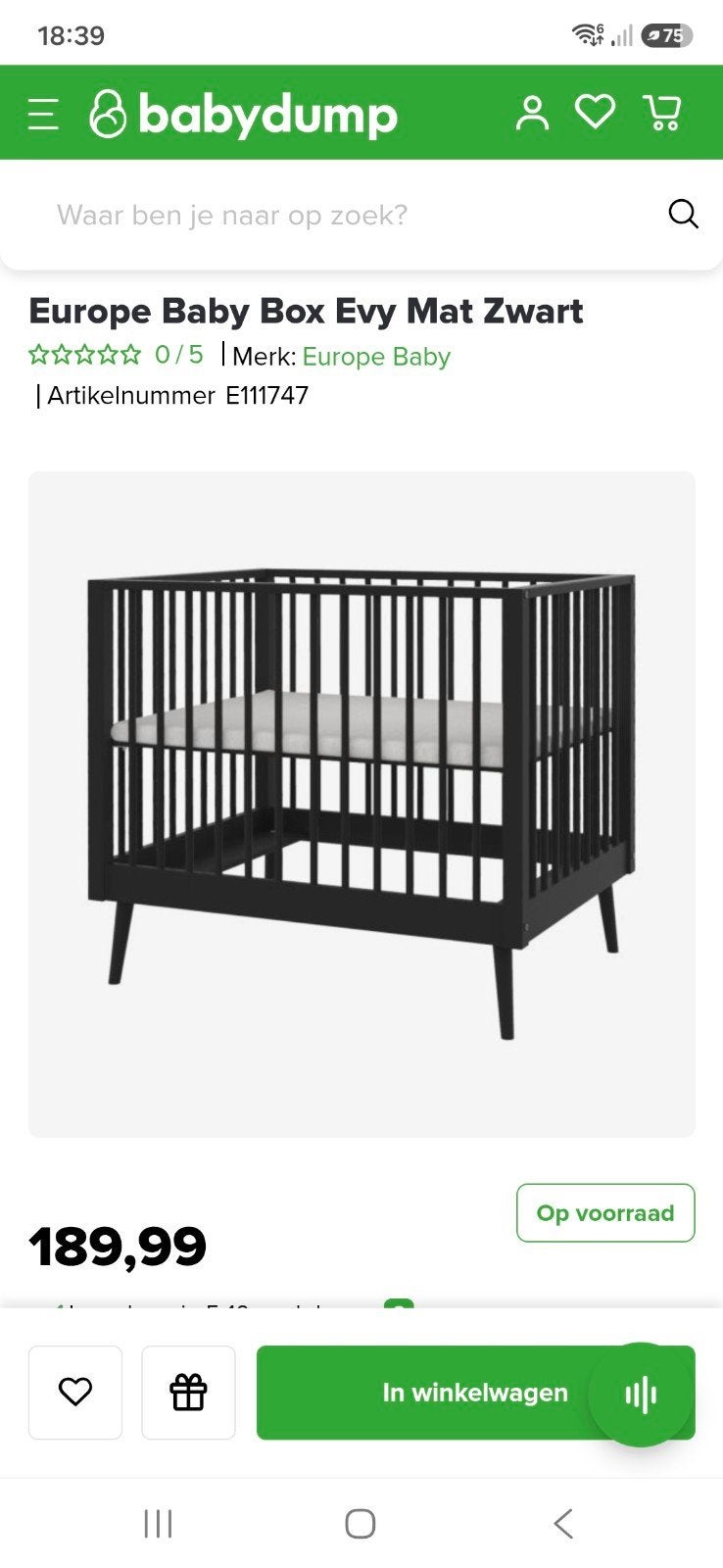 Zwarte box europe baby evy, Kinderen en Baby's, Ophalen, Zo goed als nieuw, Rechthoekig, In hoogte verstelbaar