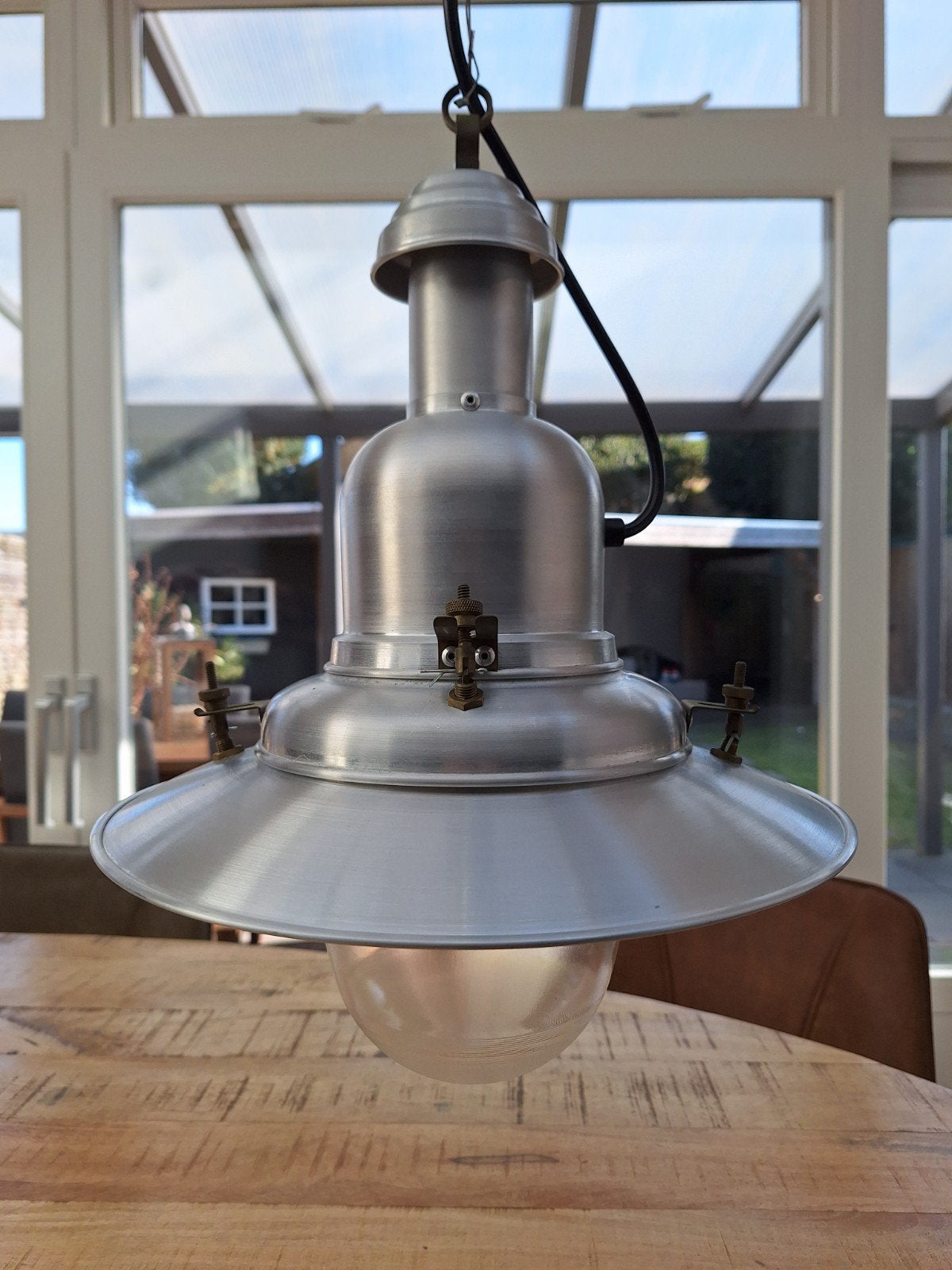 Visserslamp of scheepslamp in aluminium kleur, Ophalen of Verzenden, Zo goed als nieuw