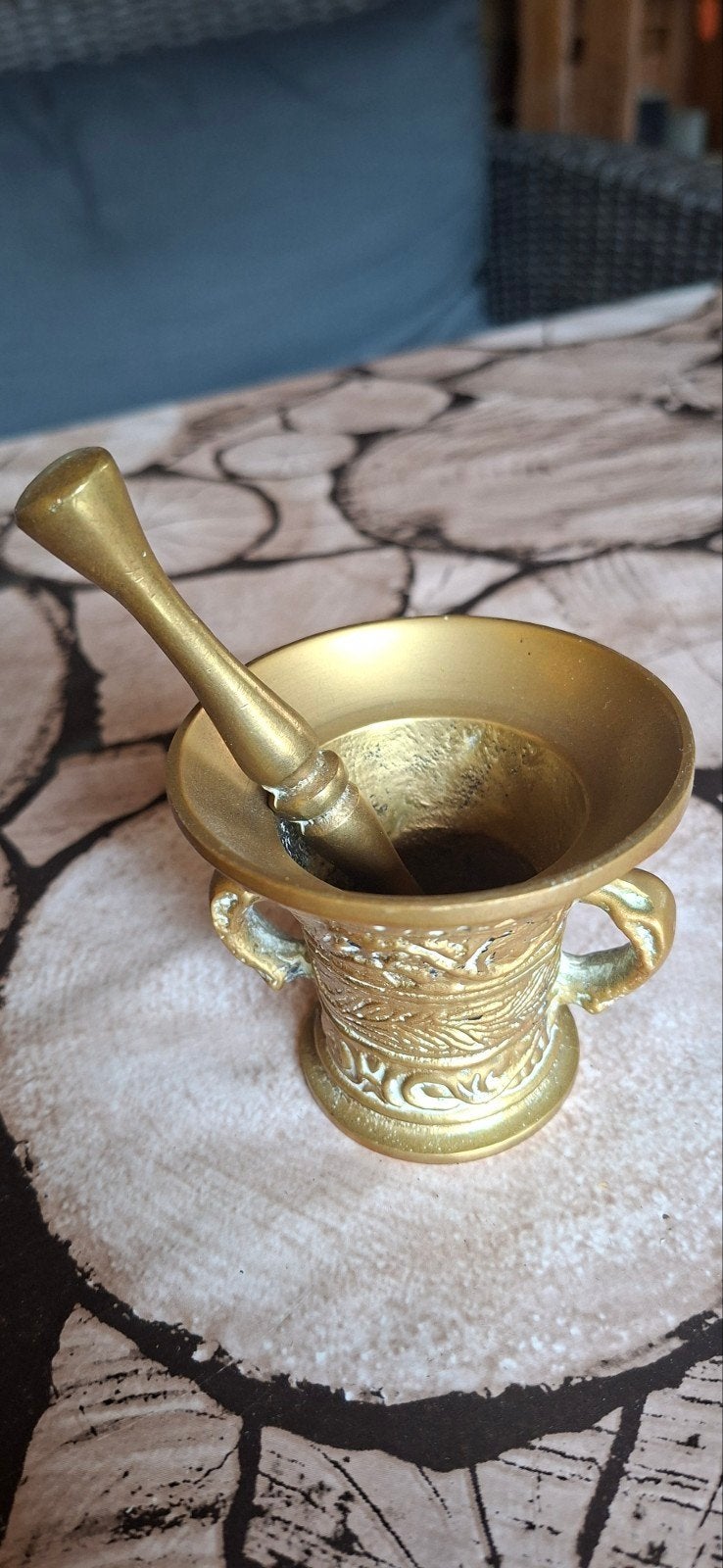 Antieke vijzel met stamper - Brons, Ophalen of Verzenden