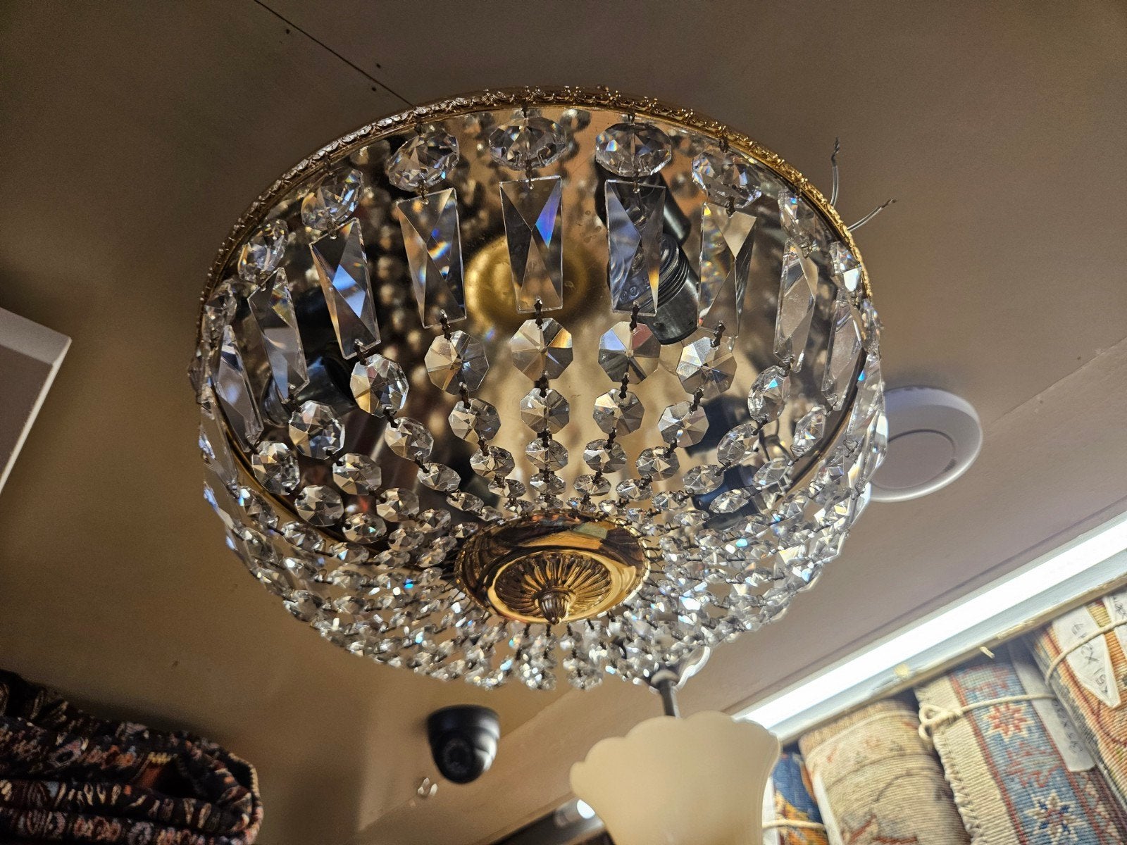 Antieke kristallen plafonnière, Antiek en Kunst, Antiek | Lampen, Ophalen of Verzenden