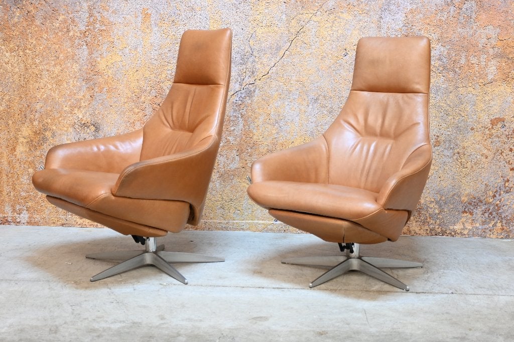 ZGANieuw cognackleurige leren Gealux design relaxfauteuil, Huis en Inrichting, 75 tot 100 cm, Ophalen of Verzenden, Zo goed als nieuw