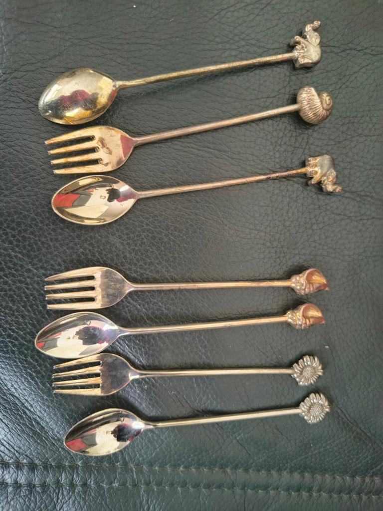 Set van 6 decoratieve zilverkleurige lepels en vorkjes, Ophalen of Verzenden