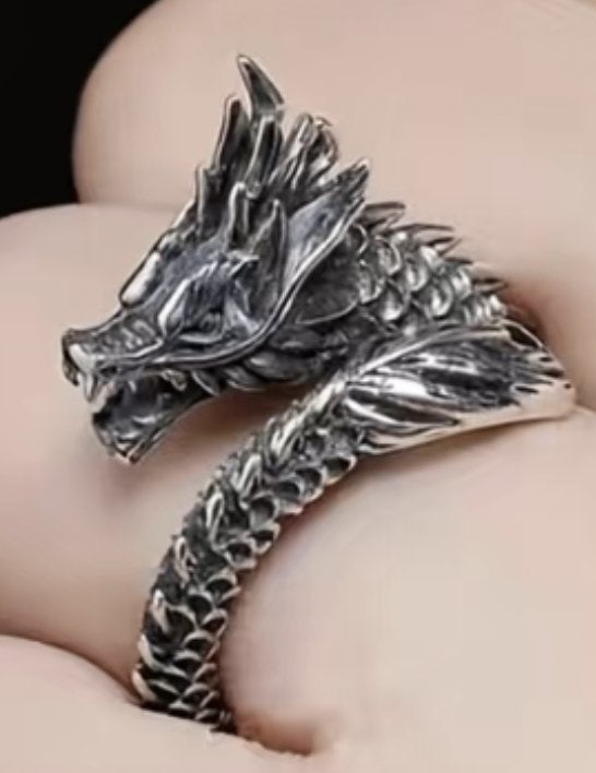 Ring Draak Tibet zilver handgemaakt maat 19 -NIEUW-, 19 tot 20, Nieuw, Ophalen of Verzenden, Dame of Heer
