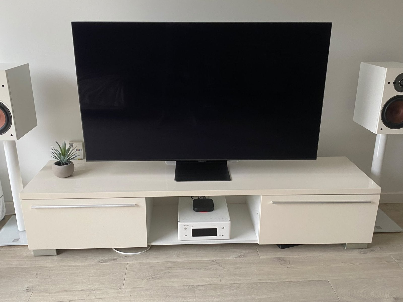 Hoogglans wit tv meubel, Ophalen, Gebruikt, 150 tot 200 cm, Minder dan 100 cm