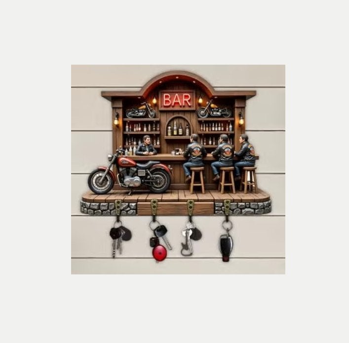 Prachtig metalen sleutelrek Bar met motorclub (30x23cm), Ophalen of Verzenden, Nieuw