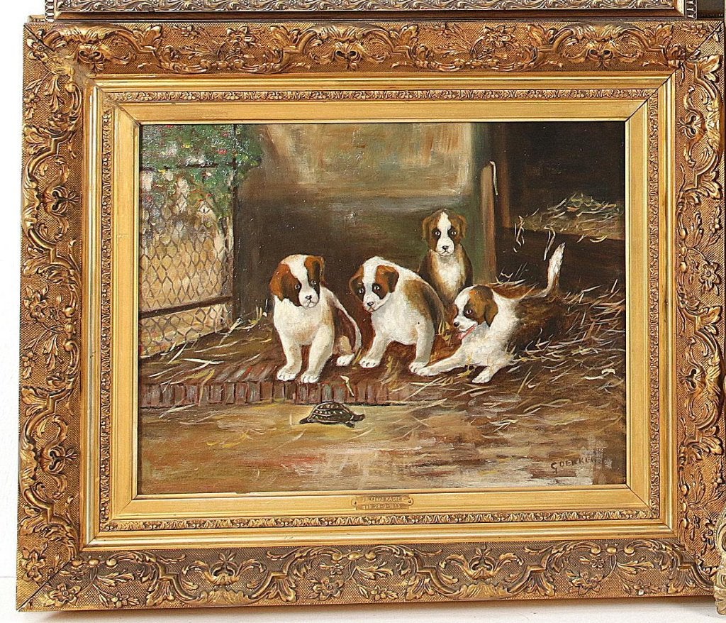 Mooie schiderij circa 1950, Antiek en Kunst, Ophalen, Doek, Bijzondere lijst, Dieren
