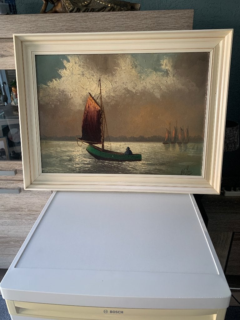 schilderij zeilboot / waterlandschap op doek, Ophalen