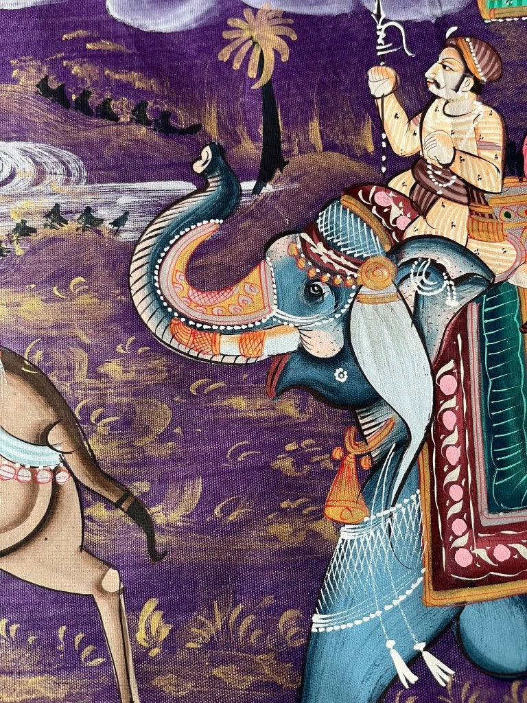 India handbeschilderd doek schilderij Indiase handwerk 100cm, Nieuw, Ophalen of Verzenden, https://verburgtvintage.nl/#contact