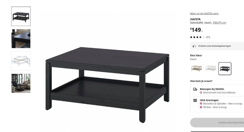 Salontafel IKEA Havsta zwart - nieuw in doos, Ophalen, 50 tot 100 cm, Nieuw, 50 tot 100 cm