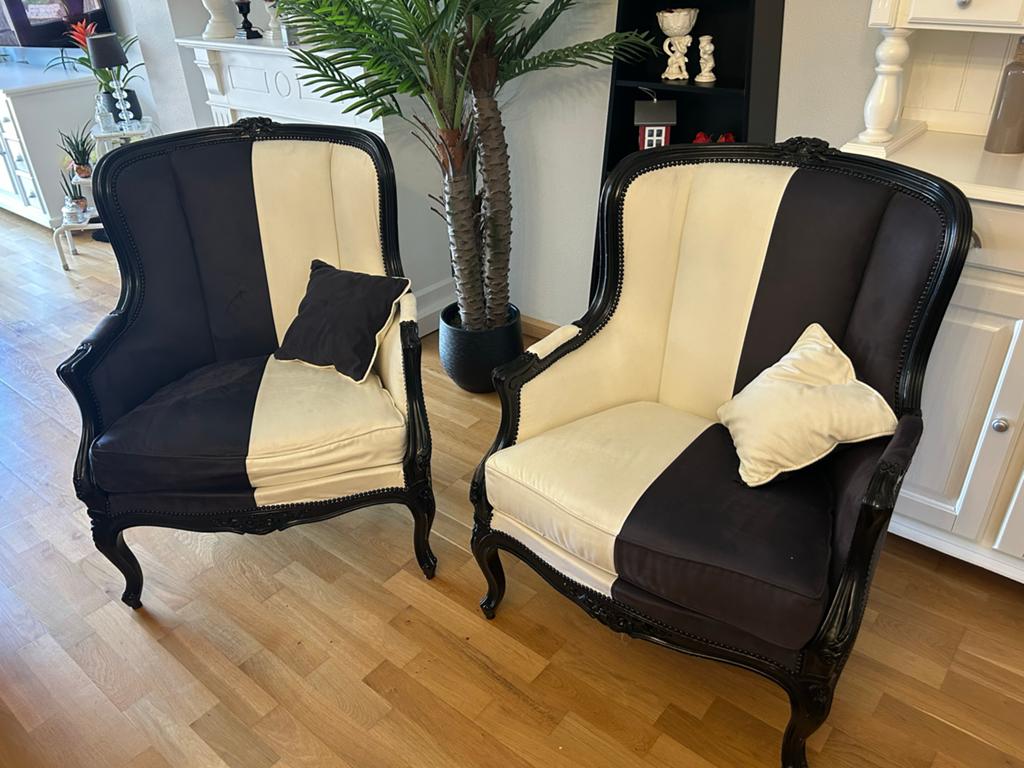 Set van 2 Barok Fauteuils - Zwart & Crème, Ophalen