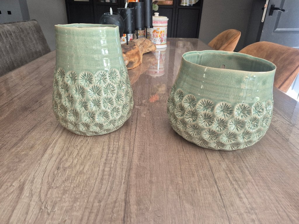 Prachtige set van 2 Novica wandpotten / bloempotten, Rond, Binnen, Ophalen of Verzenden, Zo goed als nieuw
