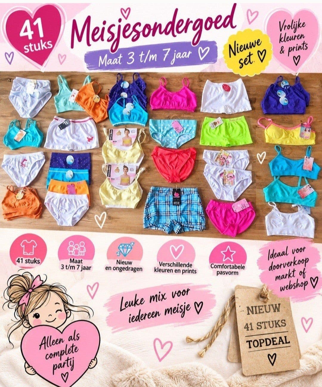 Partijverkoop: 41 stuks Nieuw Meisjesondergoed (3-7 jaar), Ophalen of Verzenden, Nieuw, Meisje, Nacht- of Onderkleding