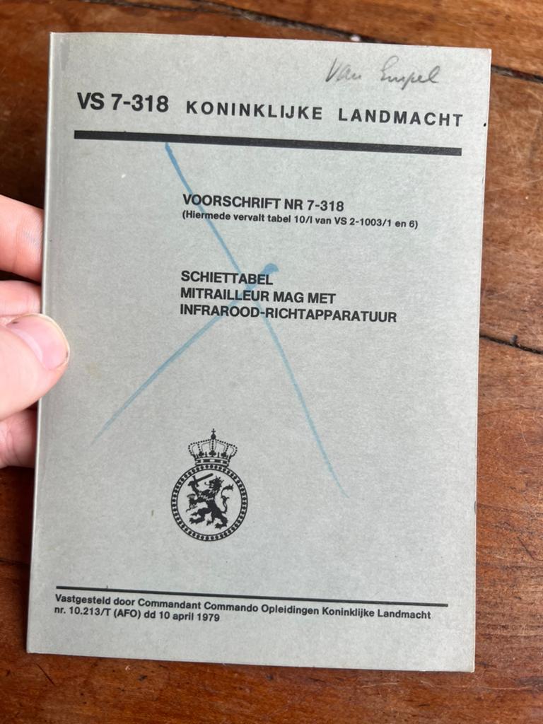 KL Defensie landmacht MAG infrarood kijker schiettabel wapen, Ophalen of Verzenden, Nederland, Embleem of Badge, Landmacht