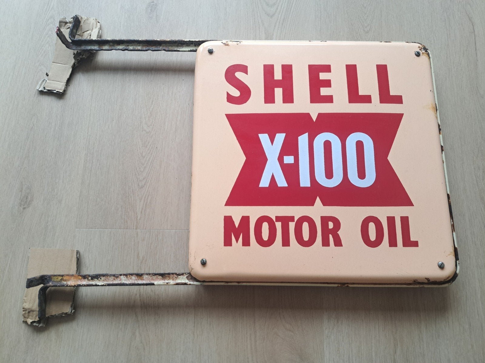 Emaille reclame emaille reclamebord Shell olieblik, Ophalen, Gebruikt, Reclamebord