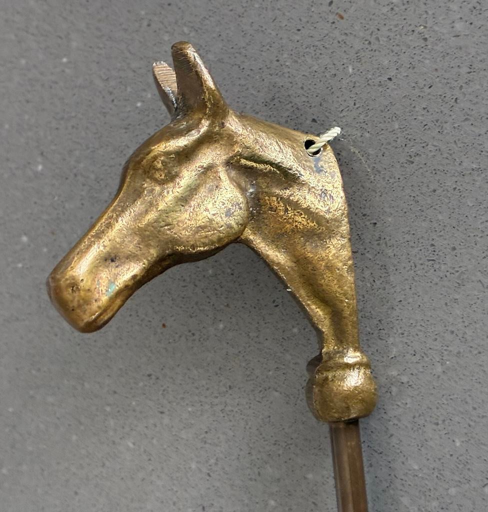 Oude messing schoenlepel met handvat van paardenkop, Ophalen of Verzenden