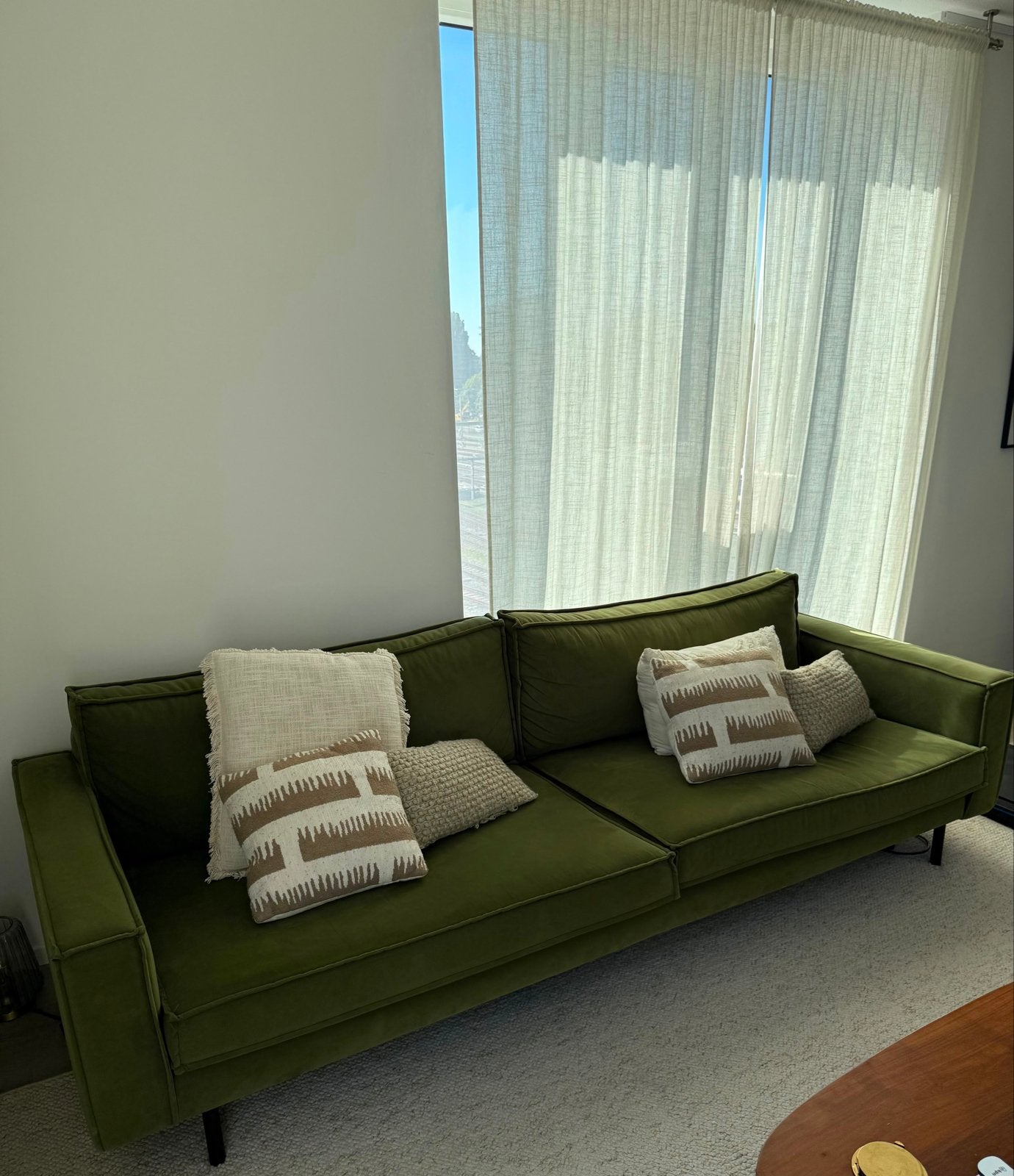 Groene bank 260x95x60 - Gebruikt, rook- en diervrij, Huis en Inrichting, Banken | Bankstellen, Ophalen, 250 tot 300 cm, Gebruikt