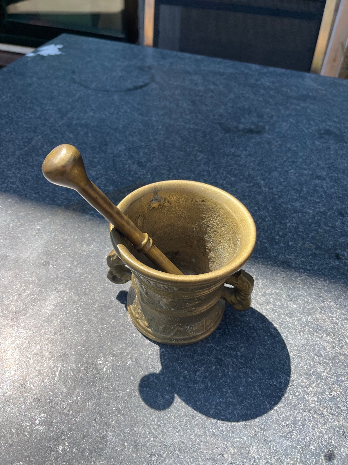 Antieke Bronzen Vijzel met Stamper, Ophalen of Verzenden, Brons