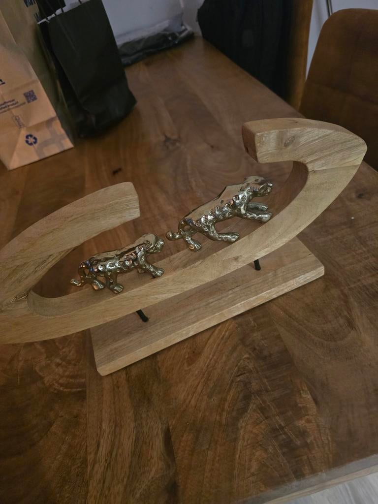 Decoratief Panter/Luipaard Beeld op Houten Standaard, Ophalen, Zo goed als nieuw
