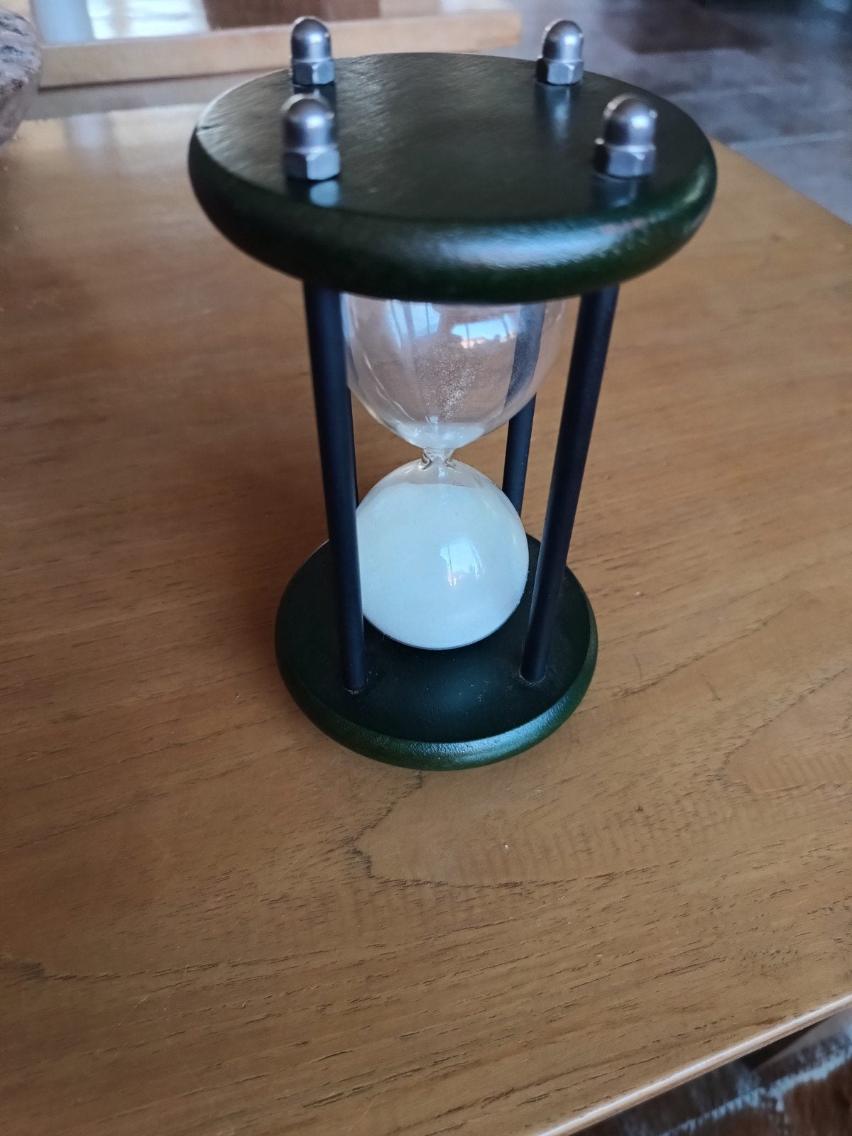 zandloper groen hout glas wit zand, Ophalen of Verzenden, Zo goed als nieuw