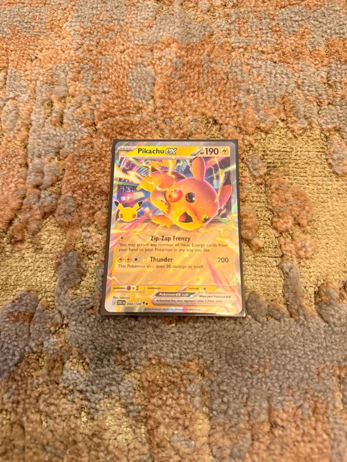 Pokémon 30th Anniversary Pikachu ex 054/128 – Holo, Ophalen of Verzenden, Zo goed als nieuw, Losse kaart
