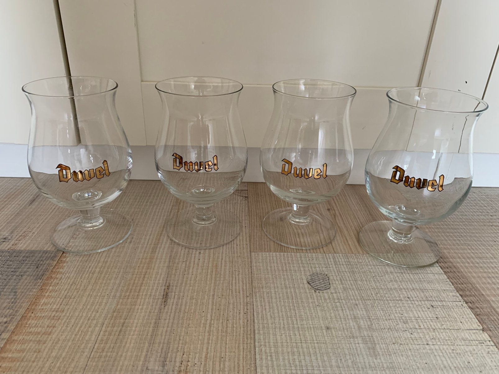 4x Duvel bierglazen gouden letters, Verzamelen, Biermerken, Ophalen of Verzenden, Zo goed als nieuw, Glas of Glazen, Duvel