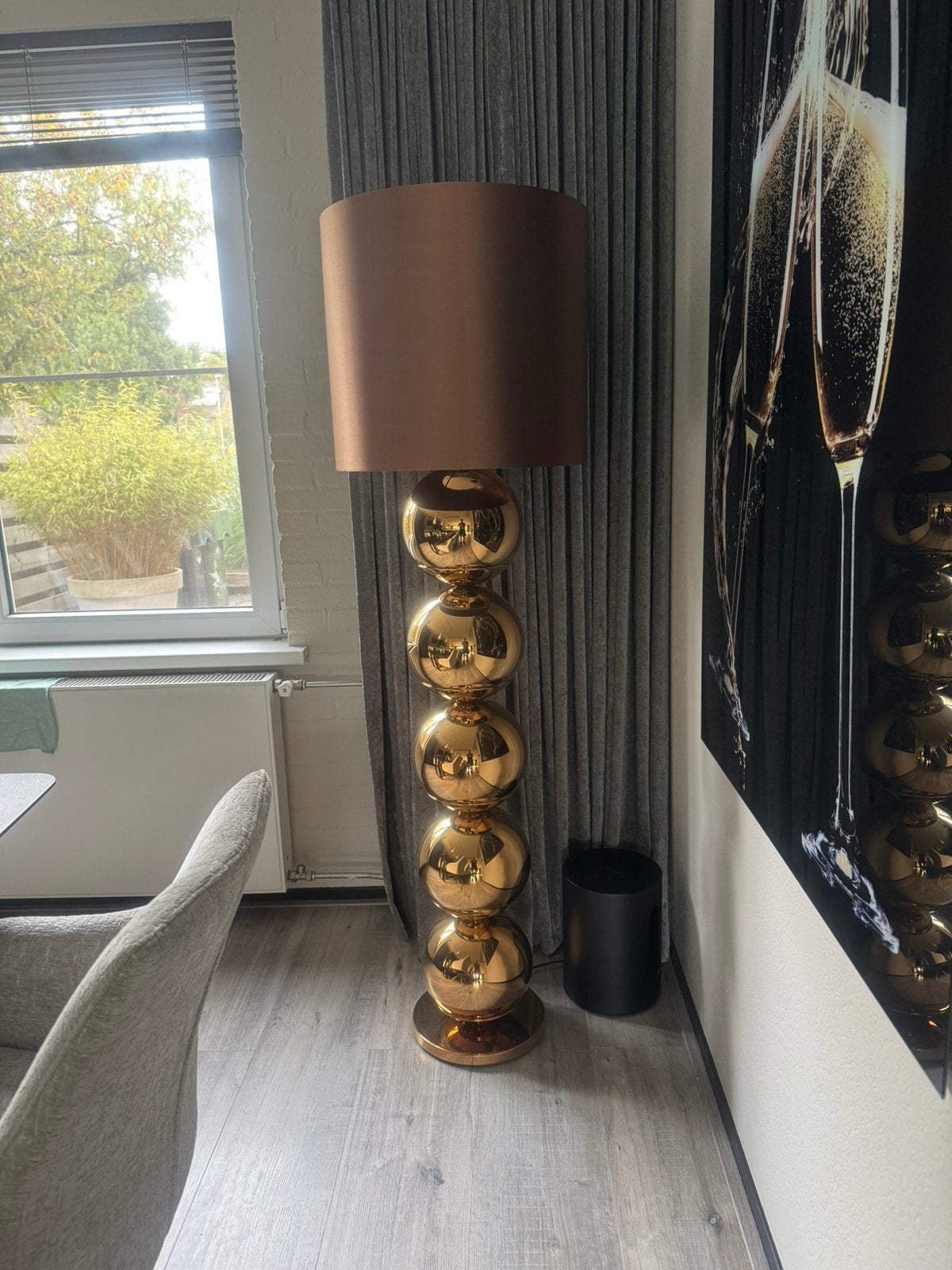 XL bollamp Sephia kleur met bronskleurige kap, Ophalen, Metaal, E27 (groot), Zo goed als nieuw