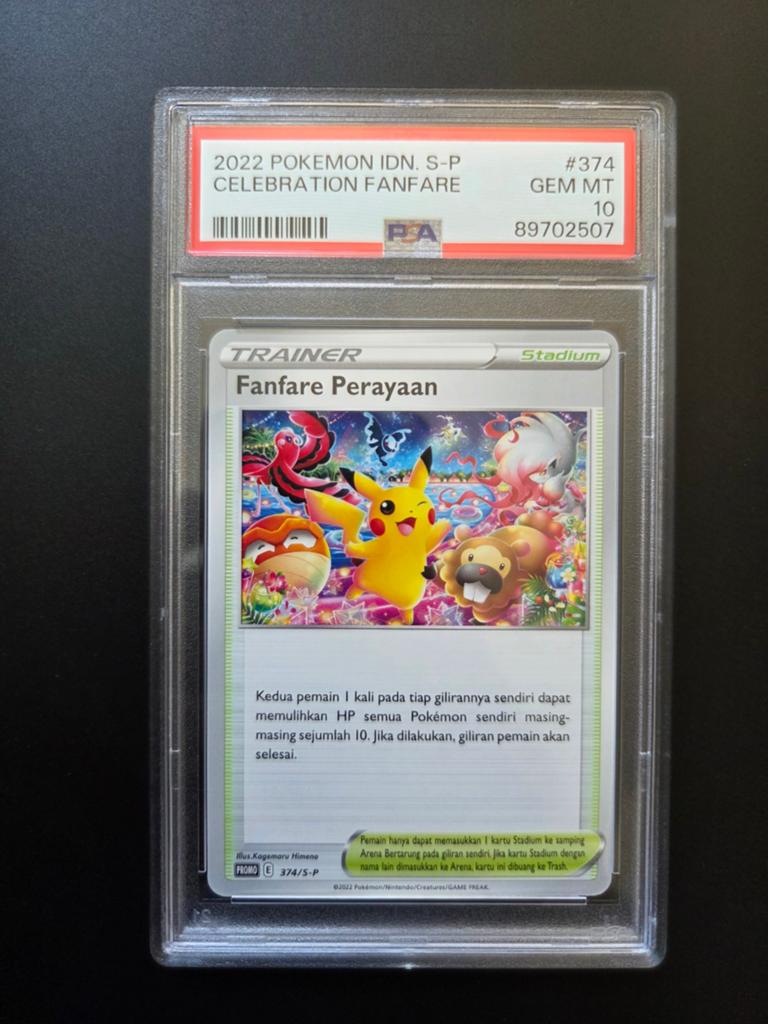 Pikachu Fanfare Perayaan 374/S-P 2022 Pokemon Promo PSA 10, Ophalen of Verzenden, Nieuw, Losse kaart, Foil