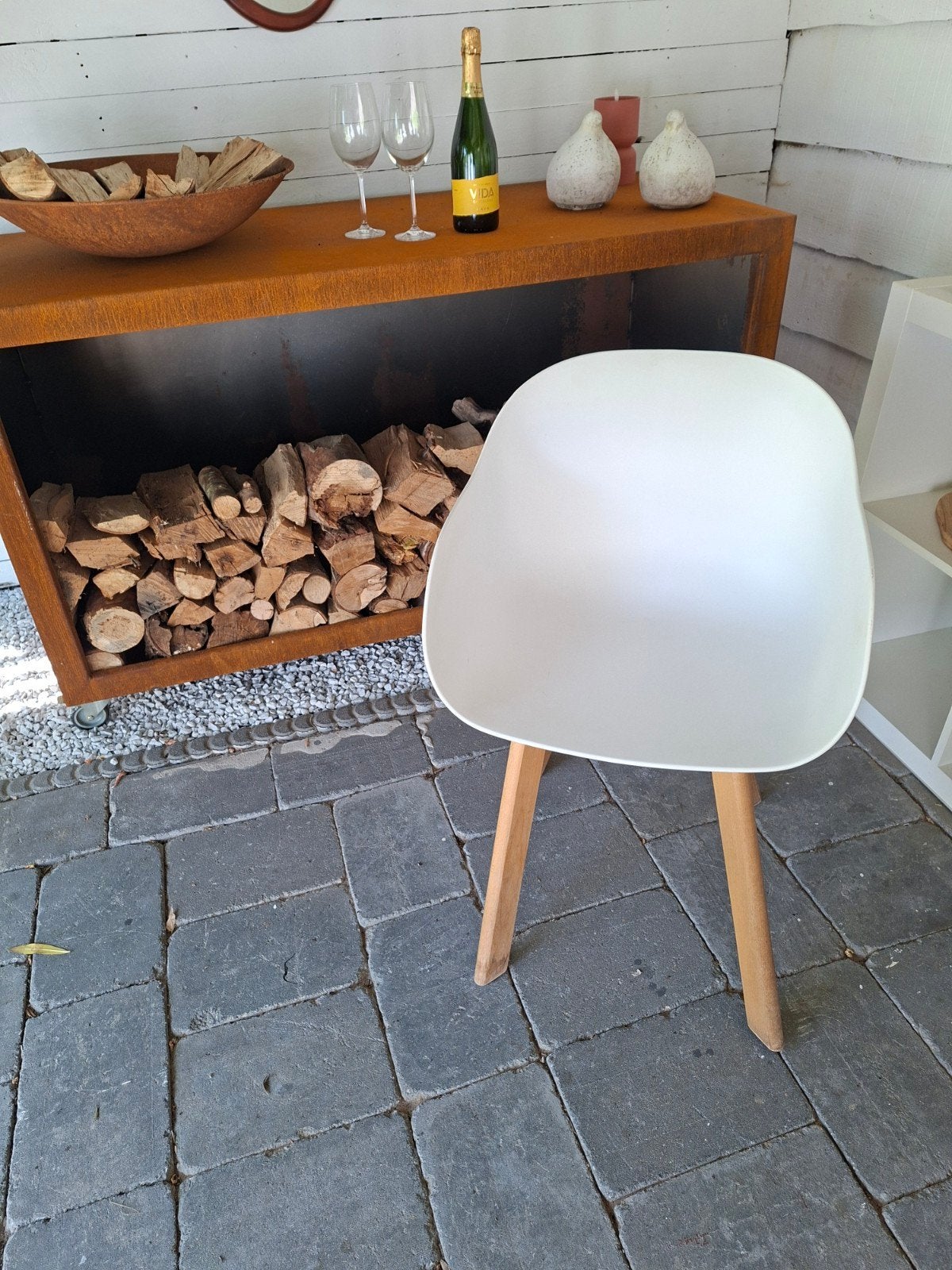 4 witte kuip stoelen tuinstoelen, Tuin en Terras, Tuinstoelen, Ophalen of Verzenden, Gebruikt, Kunststof
