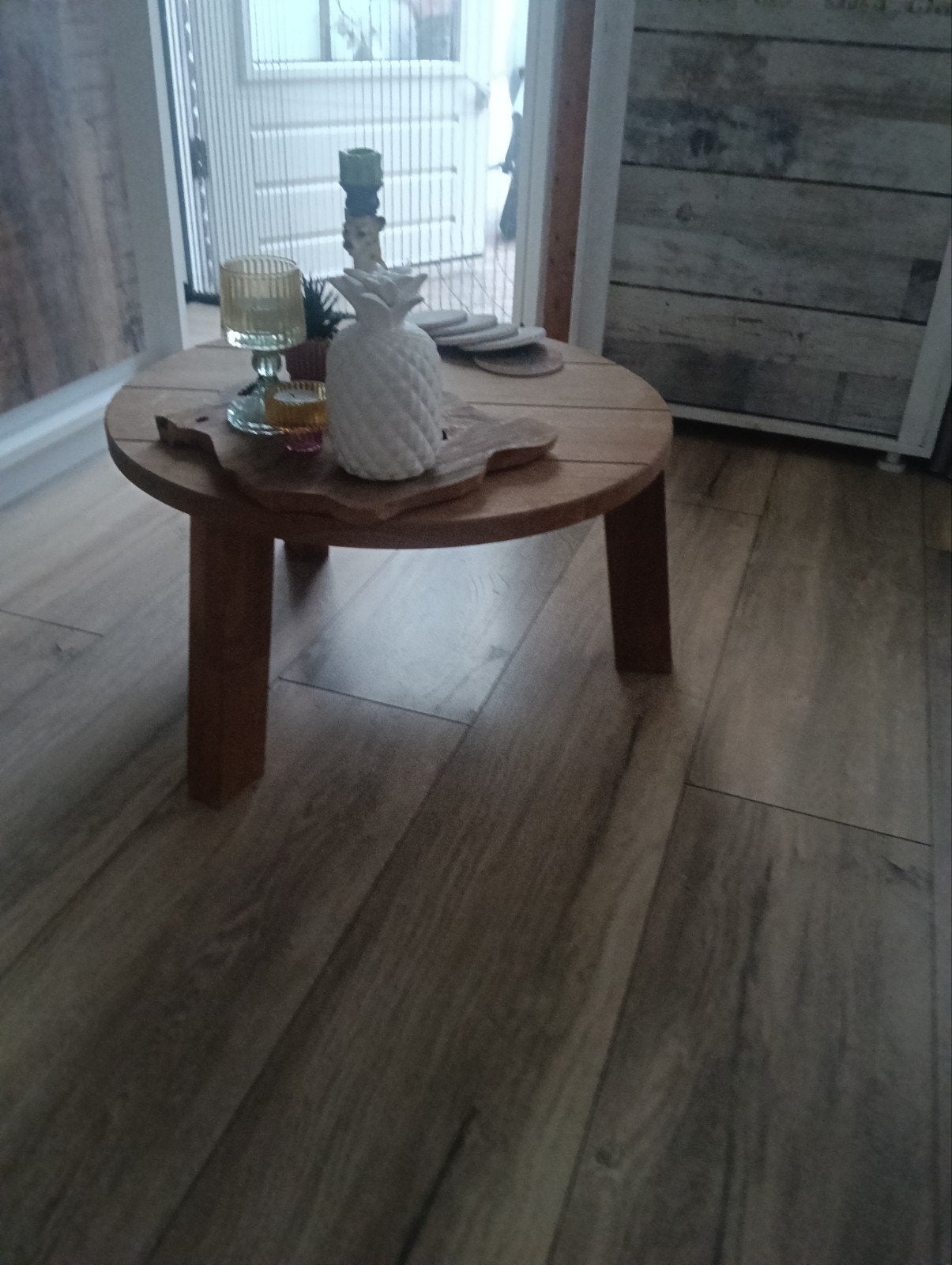 Ronde houten bijzettafel - massief eiken, Ophalen, 50 tot 100 cm, Modern, Scandinavisch, 50 tot 100 cm