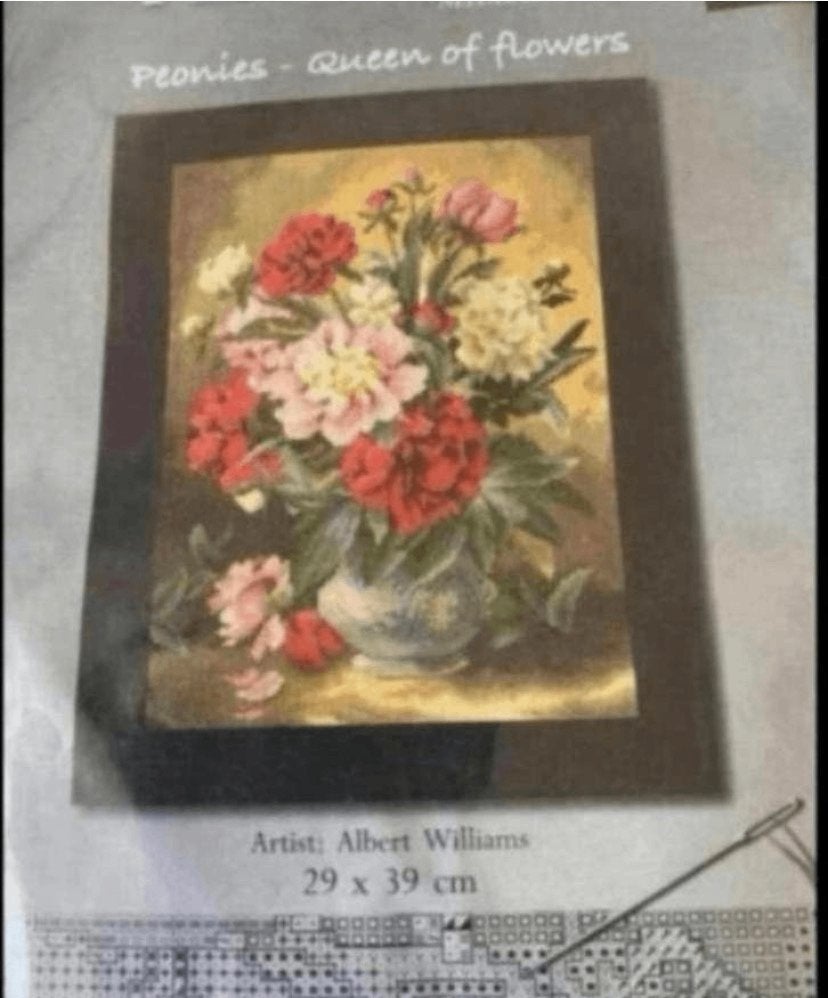 BORDUURPAKKET LANARTE PLATINUM PEONIES, Hobby en Vrije tijd, Borduren en Borduurmachines, Verzenden, Nieuw, Handborduren, Borduurpakket