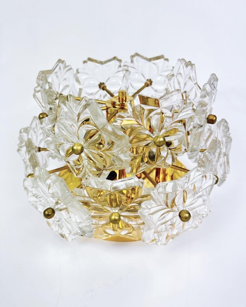 Vintage kristal bloemen plafondlamp, Niet ingevuld, Gebruikt, Niet ingevuld, Ophalen of Verzenden