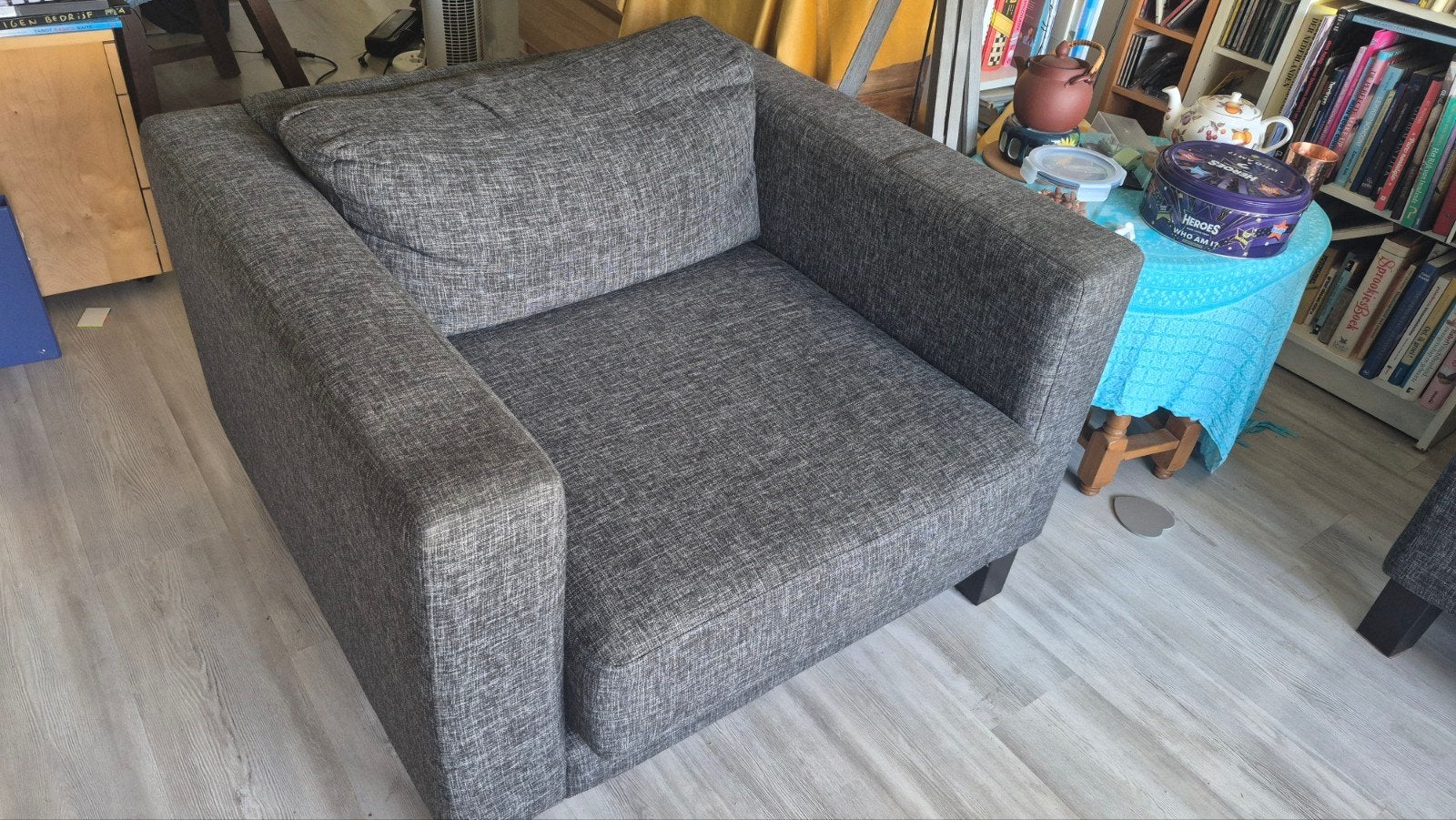 Antraciet stoffen stoel - 96x90x65 cm, Ophalen, Gebruikt, Eén, Stof