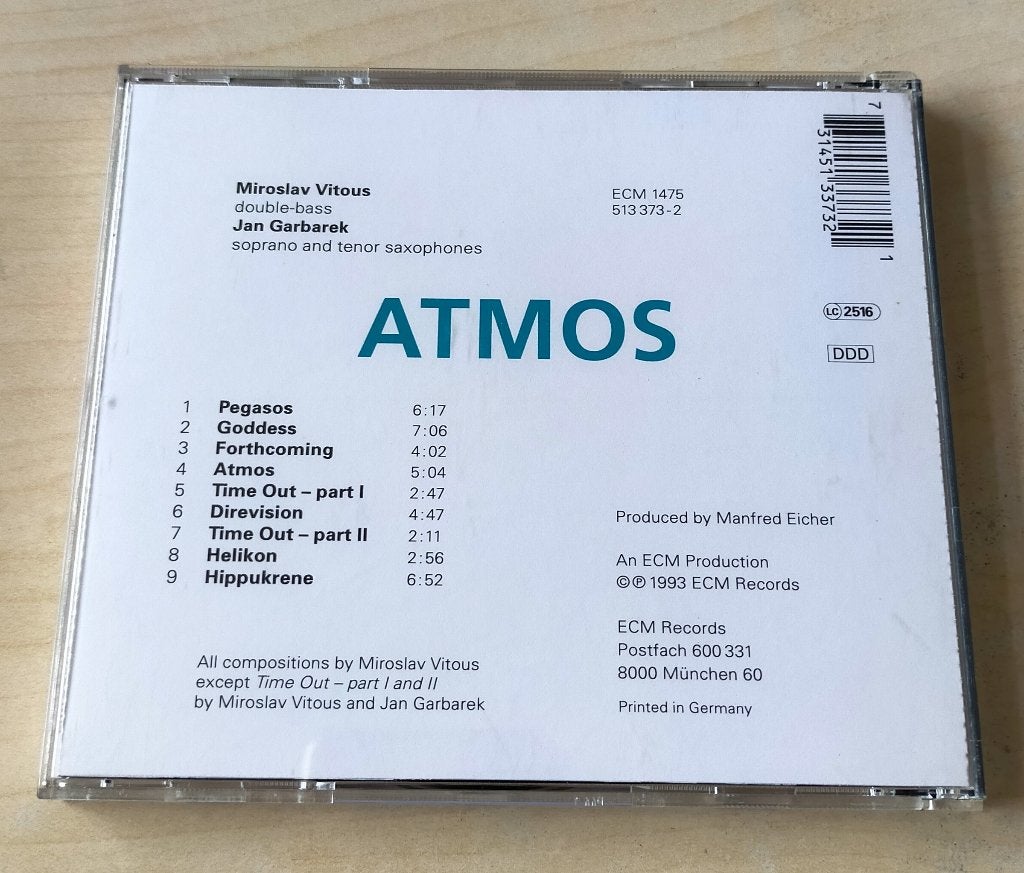 Miroslav Vitous Jan Garbarek - Atmos CD 1993 ECM, Ophalen of Verzenden, Gebruikt, Jazz