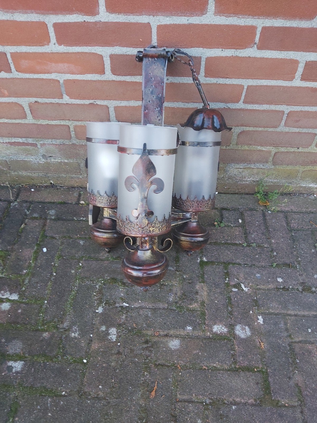 France hanglamp met 3 lampen antieke, Ophalen of Verzenden