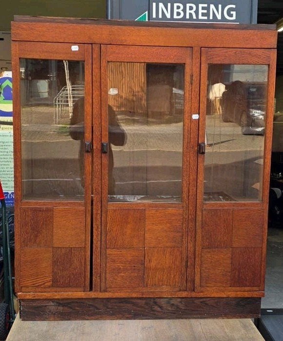 Vintage vitrinekastje - Amsterdamse School, Ophalen, 100 tot 150 cm, Onbekend, Onbekend