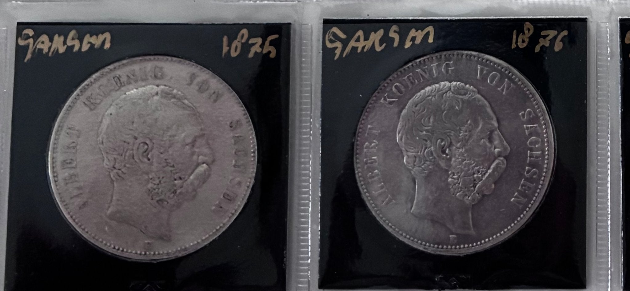 2 x 5 Mark Duitse munten uit 1875 en 1876 saksen, Ophalen of Verzenden, Duitsland, Setje, Zilver