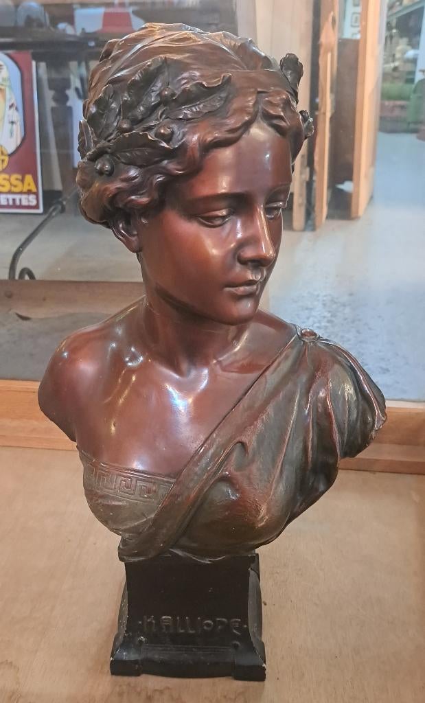 Prachtige antieke gipsen dame buste Kalioppe hoogte 52 cm, Antiek en Kunst, Curiosa en Brocante, Ophalen