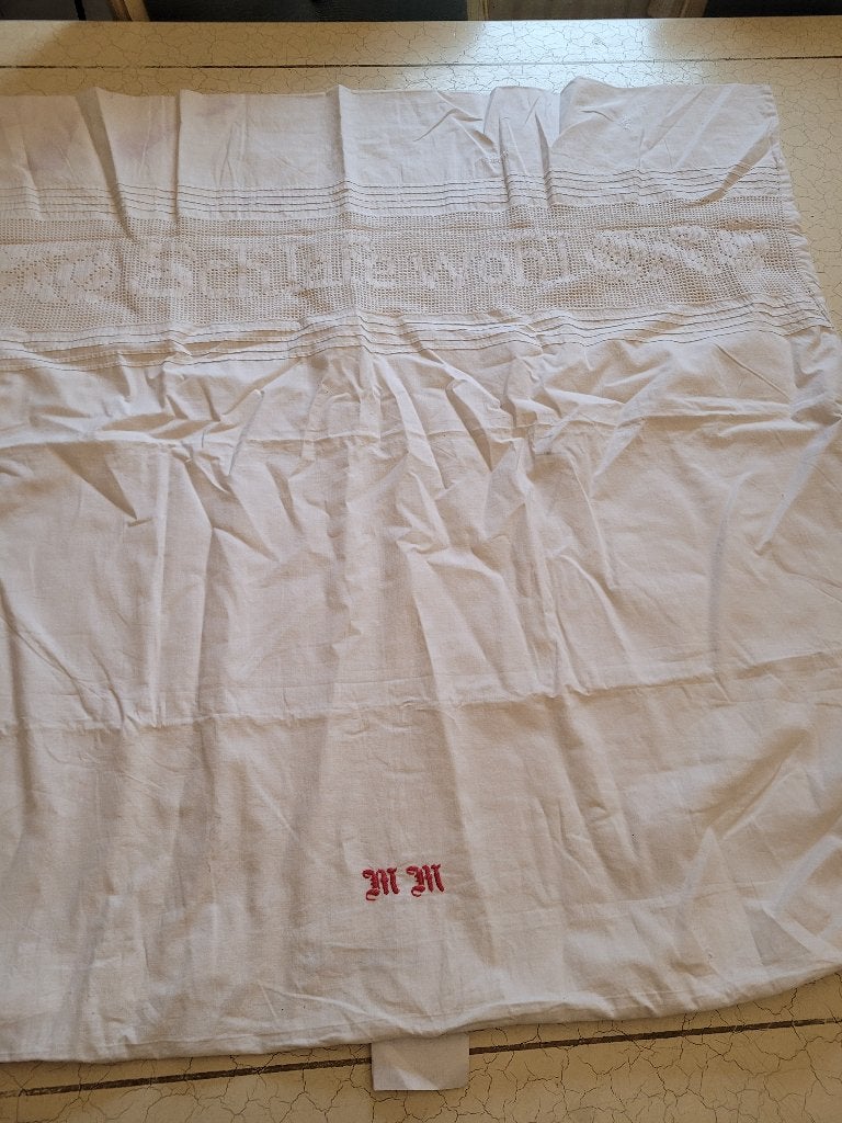 Antiek kussensloop met monogram, Antiek en Kunst, Antiek | Kleden en Textiel, Ophalen of Verzenden