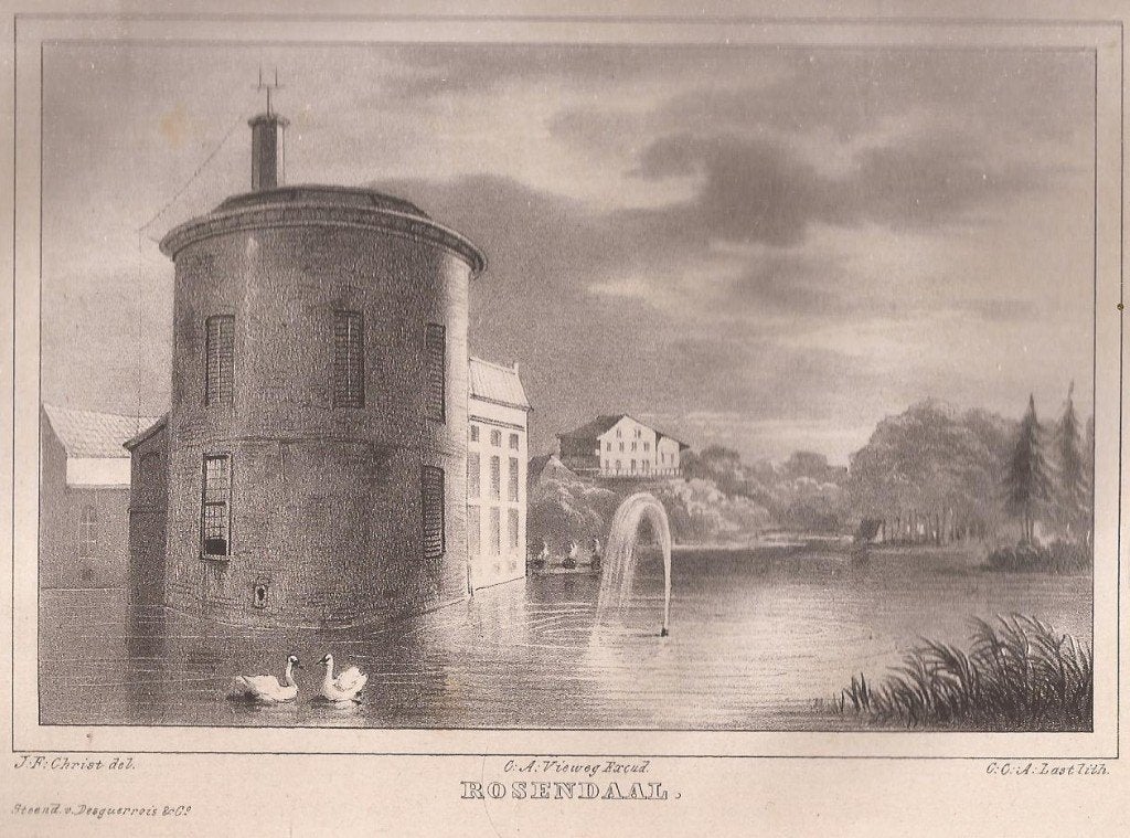 Rosendael Rosendaal Kasteel litho 1846, Antiek en Kunst, Kunst | Etsen en Gravures, Origineel, 1800 - 1899, Cartografie, 17 cm