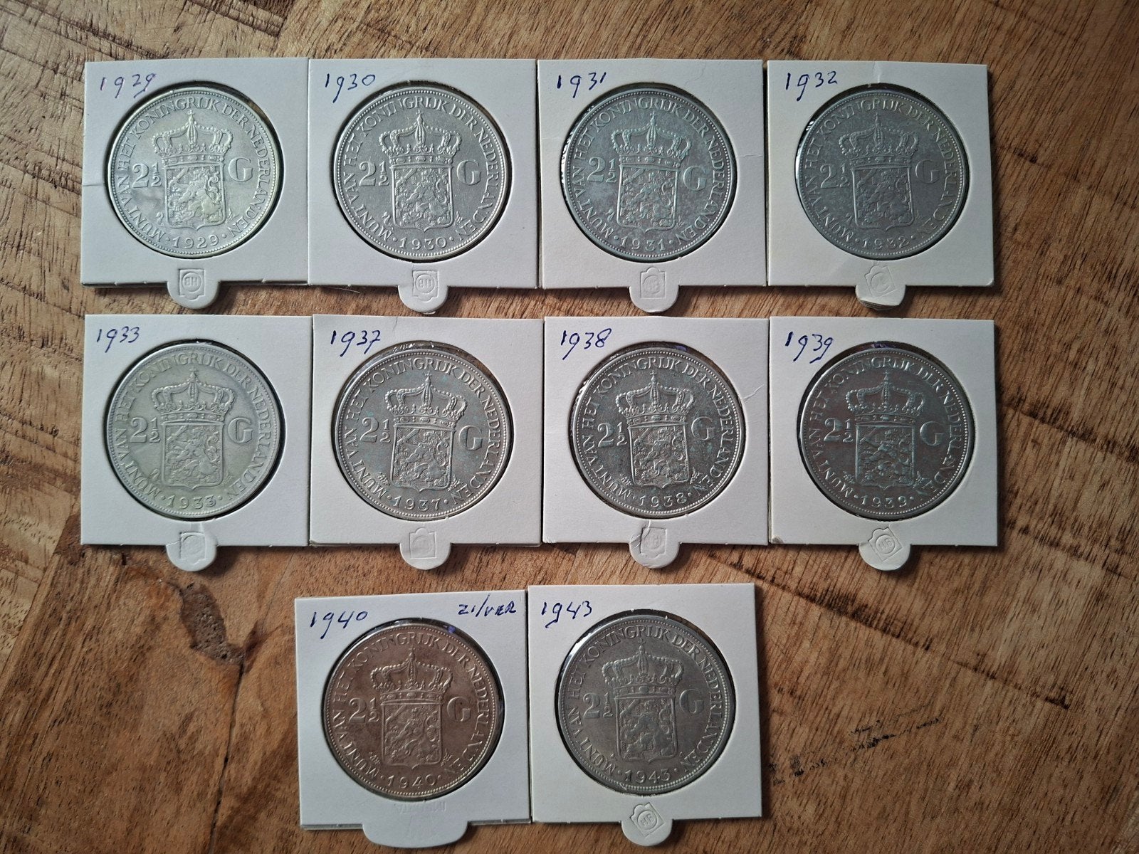 Serie Wilhelmina munten 1929-1943 zilver., Setje, Zilver, Ophalen of Verzenden, Koningin Wilhelmina
