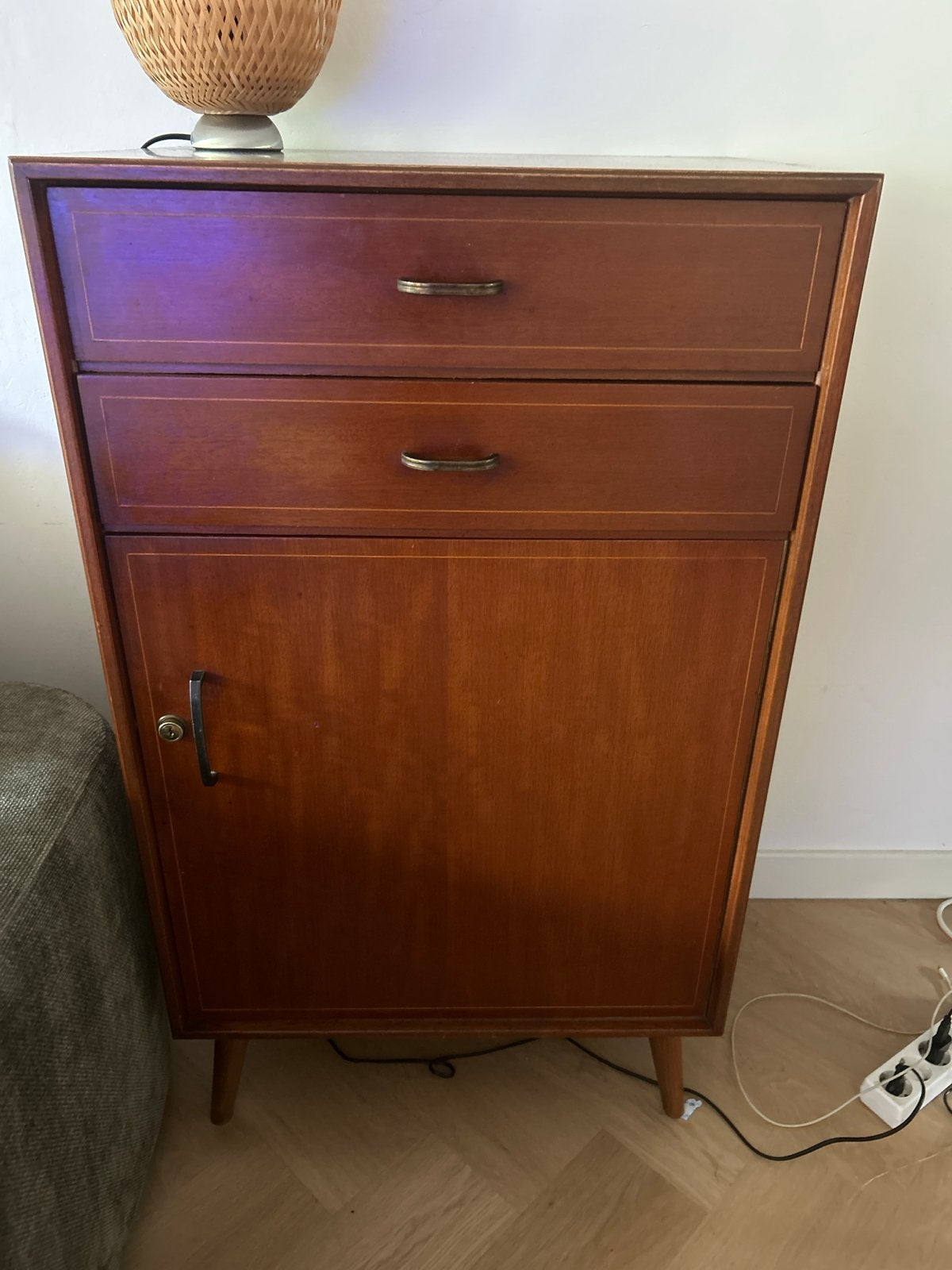 Vintage retro midcentury teak kastje met lades en deurtje, Ophalen