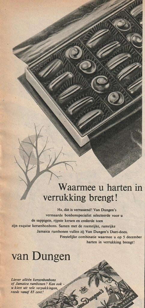 retro reclame 1961 Van Dungen chocolade in verrukking, Verzenden, Overige typen