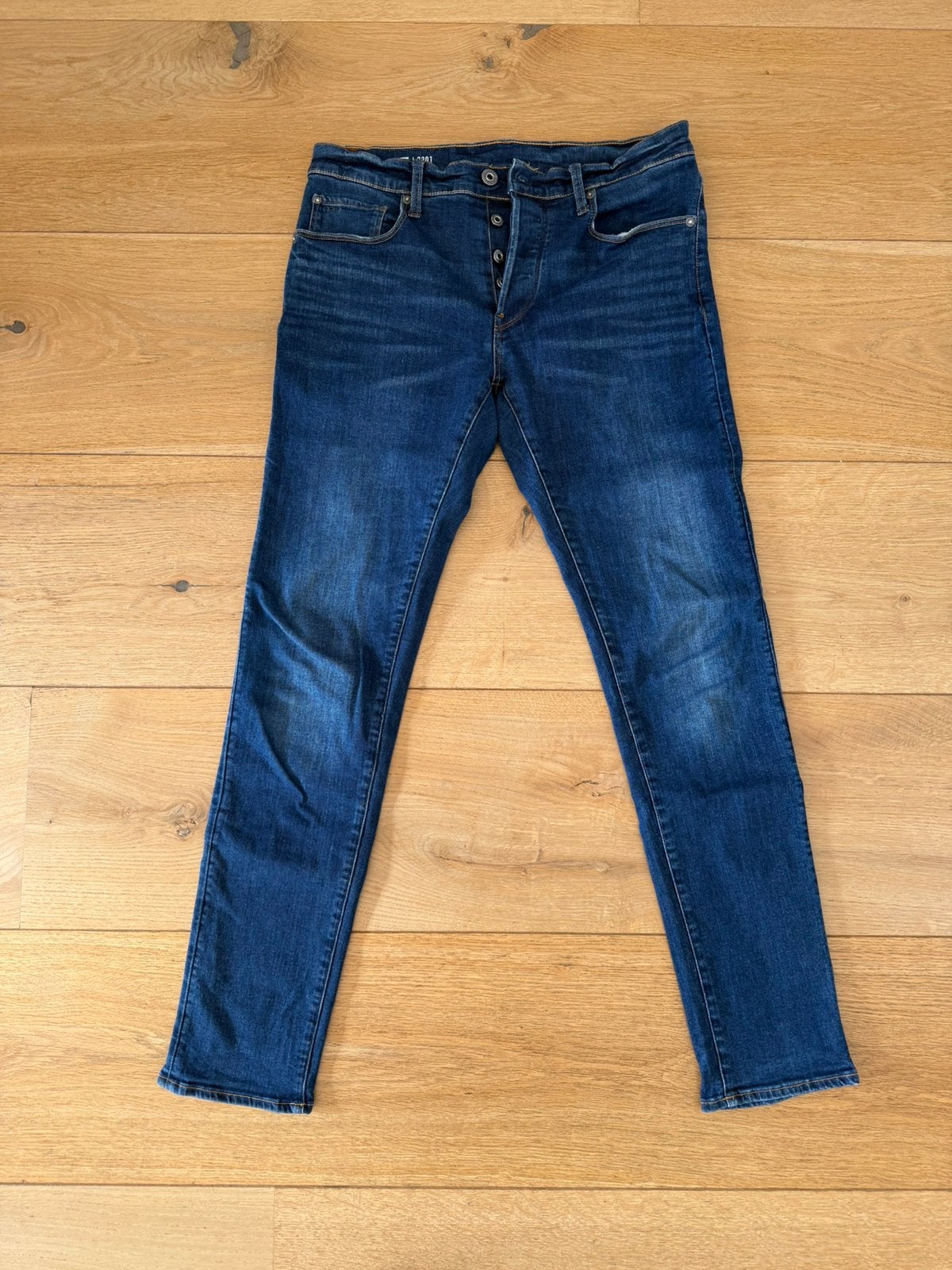 G Star Raw jeans model 3301 donker blauw, maat 32/34, slim, G-Star Raw, Blauw, W32 (confectie 46) of kleiner, Ophalen of Verzenden